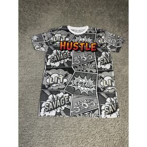 Launder Shirt Mens L Gray Hustle Comic Graphic Crew Neck Tagless Poly/Cotton